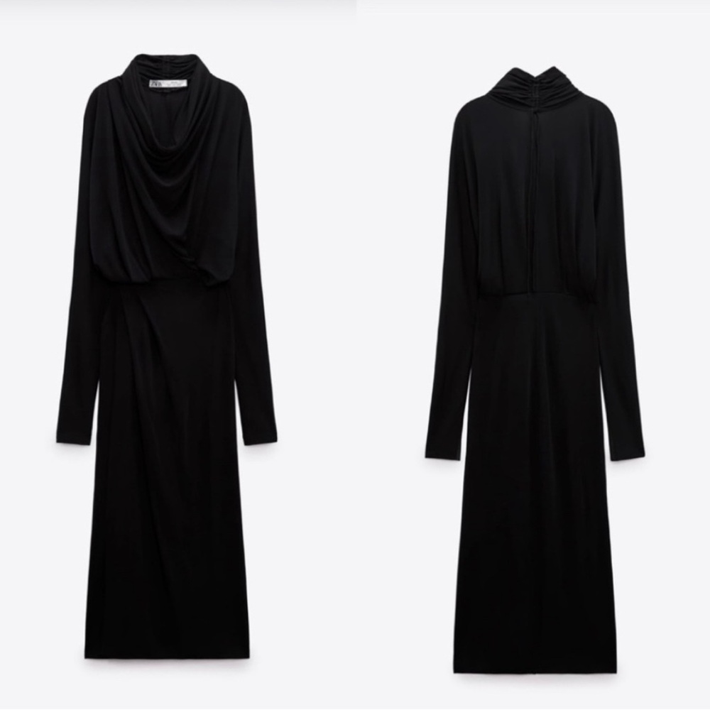 ZARA DRAPE MIDI DRESS LIMITED EDITION SIZE XL COLOR BLACK NWT - Picture 2 of 16